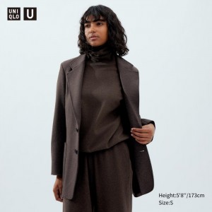 Blezery Damskie Uniqlo Jersey Tailored Jacket Ciemny Brązowe,Uniqlo Polska | X254925