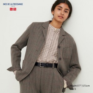 Blezery Damskie Uniqlo Tweed Checked Coverall Brązowe,Uniqlo Polska | O549843