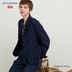 Blezery Damskie Uniqlo Tweed Coverall Granatowe,Uniqlo Polska | C539107