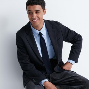 Blezery Męskie Uniqlo Comfort Jacket (Pinstripe) Granatowe,Uniqlo Polska | P889474