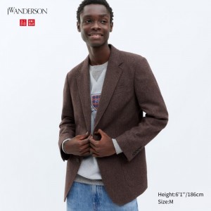 Blezery Męskie Uniqlo Tailored Jacket (Wool Blend) Ciemny Brązowe,Uniqlo Polska | C427014