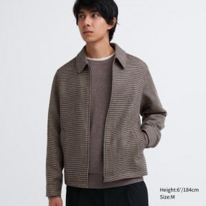 Blouson Damskie Uniqlo Single Collar Short (Houndstooth) Brązowe,Uniqlo Polska | P958316