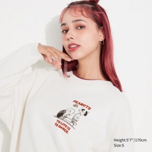 Bluza Damskie Uniqlo PEANUTS Dance Time with Snoopy Long-Sleeve Białe,Uniqlo Polska | O937281
