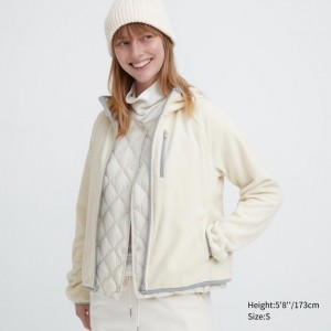 Bluza z Kapturem Damskie Uniqlo Light Fleece Full-Zip Białe,Uniqlo Polska | Q376186