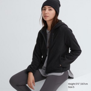 Bluza z Kapturem Damskie Uniqlo Light Fleece Full-Zip Czarne,Uniqlo Polska | G839240