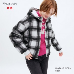Bluza z Kapturem Damskie Uniqlo Pile Lined Fleece Printed Full-Zip Szare,Uniqlo Polska | P223547