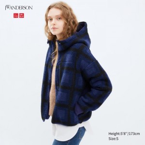Bluza z Kapturem Damskie Uniqlo Pile Lined Fleece Printed Full-Zip Granatowe,Uniqlo Polska | F515816