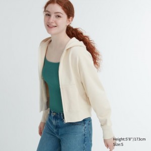 Bluza z Kapturem Damskie Uniqlo Sweat Full-Zip Long-Sleeve Białe,Uniqlo Polska | V873136