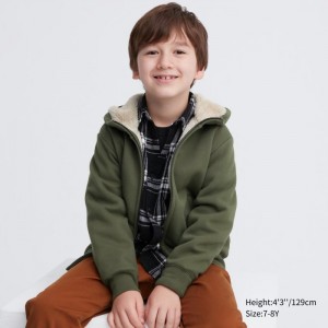 Bluza z Kapturem Dziecięce Uniqlo Pile-Lined Sweat Full-Zip Oliwkowe,Uniqlo Polska | H863626