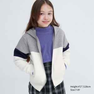 Bluza z Kapturem Dziecięce Uniqlo Ultra Stretch Dry Sweat Long-Sleeve Full-Zip (Color Block) Szare,Uniqlo Polska | C825421