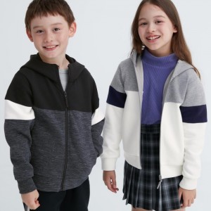 Bluza z Kapturem Dziecięce Uniqlo Ultra Stretch Dry Sweat Long-Sleeve Full-Zip (Color Block) Czarne,Uniqlo Polska | V544814