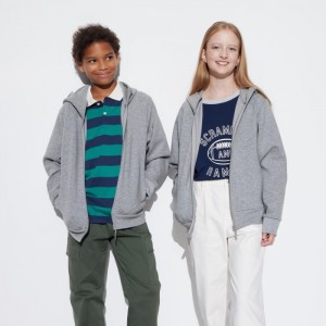 Bluza z Kapturem Dziecięce Uniqlo Ultra Stretch Dry Sweat Long-Sleeve Full-Zip Szare,Uniqlo Polska | X261494