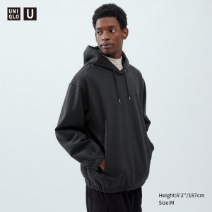 Bluza z Kapturem Męskie Uniqlo Brushed Jersey Long-Sleeve Ciemny Szare,Uniqlo Polska | H022456