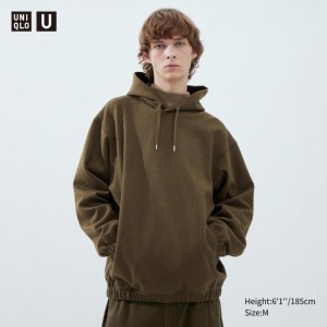 Bluza z Kapturem Męskie Uniqlo Brushed Jersey Long-Sleeve Brązowe,Uniqlo Polska | D057723