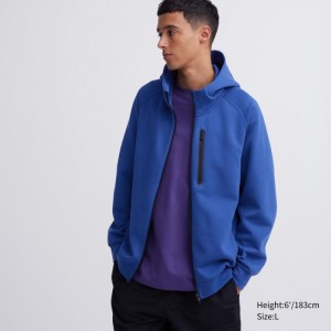 Bluza z Kapturem Męskie Uniqlo Dry Stretch Sweat Full-Zip Niebieskie,Uniqlo Polska | Q951895
