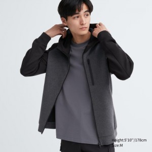 Bluza z Kapturem Męskie Uniqlo Dry Stretch Sweat Full-Zip Long-Sleeve (Color Block) Ciemny Szare,Uniqlo Polska | Y757623