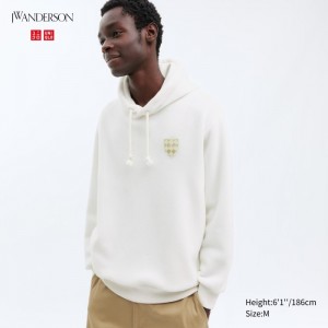 Bluza z Kapturem Męskie Uniqlo Fleece Pullover Long-Sleeve Białe,Uniqlo Polska | W329647