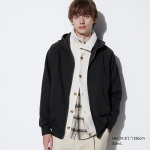 Bluza z Kapturem Męskie Uniqlo HEATTECH Pile-Lined Sweat Full-Zip Czarne,Uniqlo Polska | G411386