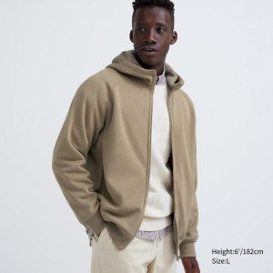Bluza z Kapturem Męskie Uniqlo HEATTECH Pile-Lined Sweat Full-Zip Khaki,Uniqlo Polska | P401234