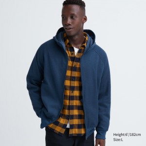 Bluza z Kapturem Męskie Uniqlo HEATTECH Pile-Lined Sweat Full-Zip Niebieskie,Uniqlo Polska | T136276
