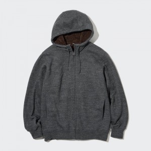 Bluza z Kapturem Męskie Uniqlo Pile-Lined Sweat Long-Sleeve Full-Zip Ciemny Szare,Uniqlo Polska | N877738