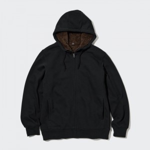 Bluza z Kapturem Męskie Uniqlo Pile-Lined Sweat Long-Sleeve Full-Zip Czarne,Uniqlo Polska | C462640