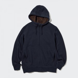 Bluza z Kapturem Męskie Uniqlo Pile-Lined Sweat Long-Sleeve Full-Zip Granatowe,Uniqlo Polska | O097153