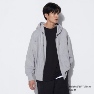 Bluza z Kapturem Męskie Uniqlo Sweat Full-Zip Long-Sleeve Szare,Uniqlo Polska | M139384