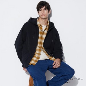 Bluza z Kapturem Męskie Uniqlo Sweat Full-Zip Long-Sleeve Czarne,Uniqlo Polska | S217138