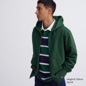 Bluza z Kapturem Męskie Uniqlo Sweat Full-Zip Long-Sleeve Zielone,Uniqlo Polska | D682335