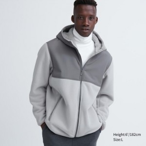 Bluza z Kapturem Męskie Uniqlo Windproof Outer Fleece Full-Zip (Color Block) Głęboka Szare,Uniqlo Polska | S597474