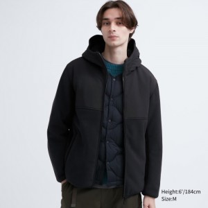 Bluza z Kapturem Męskie Uniqlo Windproof Outer Fleece Full-Zip (Color Block) Czarne,Uniqlo Polska | H083834