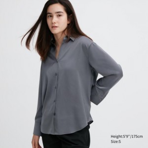 Bluzka Damskie Uniqlo Satin Long-Sleeve Szare,Uniqlo Polska | M660795