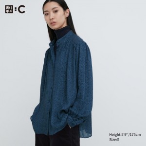 Bluzka Damskie Uniqlo Volume Long-Sleeve Niebieskie,Uniqlo Polska | P687361