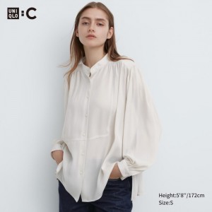 Bluzka Damskie Uniqlo Volume Long-Sleeve Białe,Uniqlo Polska | W964842