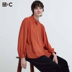 Bluzka Damskie Uniqlo Volume Long-Sleeve Pomarańczowe,Uniqlo Polska | M496670