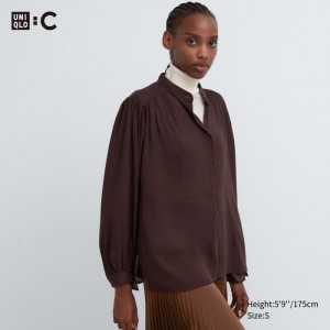 Bluzka Damskie Uniqlo Volume Long-Sleeve Ciemny Brązowe,Uniqlo Polska | A885722