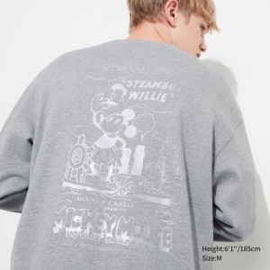Bluzy Męskie Uniqlo Mickey Shines Long-Sleeve Szare,Uniqlo Polska | D908553