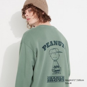 Bluzy Męskie Uniqlo PEANUTS Charlie Brown's Baseball Team Long-Sleeve Zielone,Uniqlo Polska | S751019