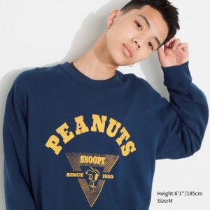 Bluzy Męskie Uniqlo PEANUTS Charlie Brown's Baseball Team Long-Sleeve Niebieskie,Uniqlo Polska | A586864