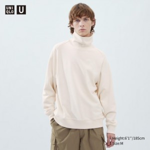 Bluzy Męskie Uniqlo Sweat Turtleneck Long-Sleeve Białe,Uniqlo Polska | Z796772