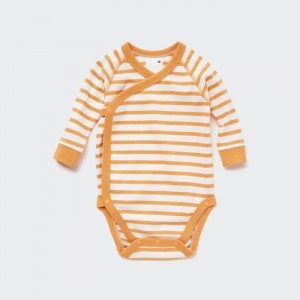 Body Niemowlęce Uniqlo Striped Long-Sleeve (Open Front) Pomarańczowe,Uniqlo Polska | L156633