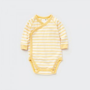 Body Niemowlęce Uniqlo Striped Long-Sleeve (Open Front) Żółte,Uniqlo Polska | Q243165
