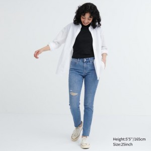 Jeansy Damskie Uniqlo Ultra Stretch Distressed (Mid-Rise) Niebieskie,Uniqlo Polska | B914733