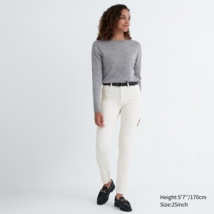 Jeansy Damskie Uniqlo Ultra Stretch (Mid-Rise) Białe,Uniqlo Polska | I024342