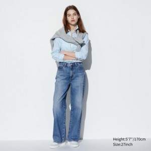 Jeansy Damskie Uniqlo Wide Straight Niebieskie,Uniqlo Polska | S975497