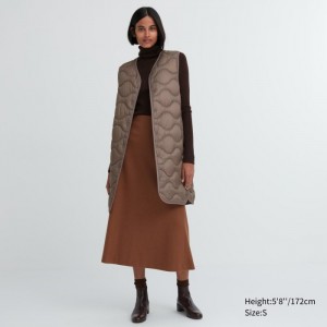 Kamizelka Puchowa Damskie Uniqlo Ultra Light Long Brązowe,Uniqlo Polska | Q259561