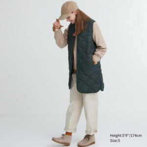 Kamizelka Puchowa Damskie Uniqlo Ultra Light Long Ciemny Zielone,Uniqlo Polska | Y002510
