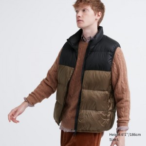 Kamizelka Puchowa Męskie Uniqlo Ultra Light (Wide Quilt) (Color Block) Brązowe,Uniqlo Polska | S455996