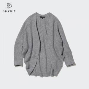Kardigan Damskie Uniqlo 3D Knit Souffle Yarn Long-Sleeve Szare,Uniqlo Polska | L583930